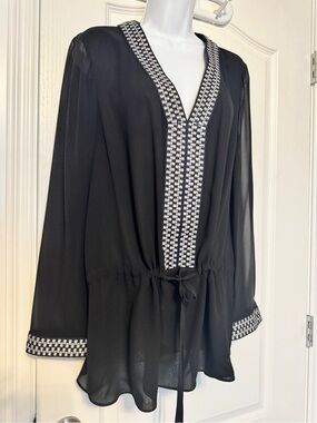 Tory Burch 100% Silk Tunic Blouse Cover-Up Black Ivory Size 8